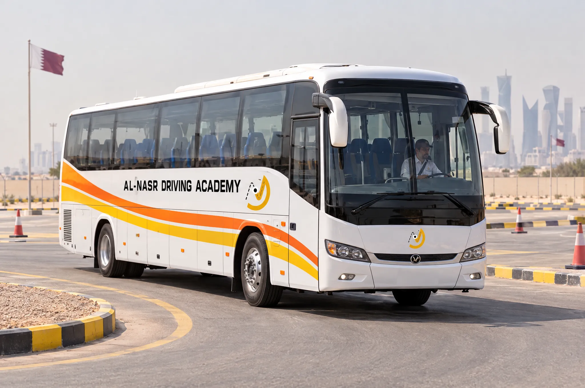 Al Nasr training bus turning on the yard