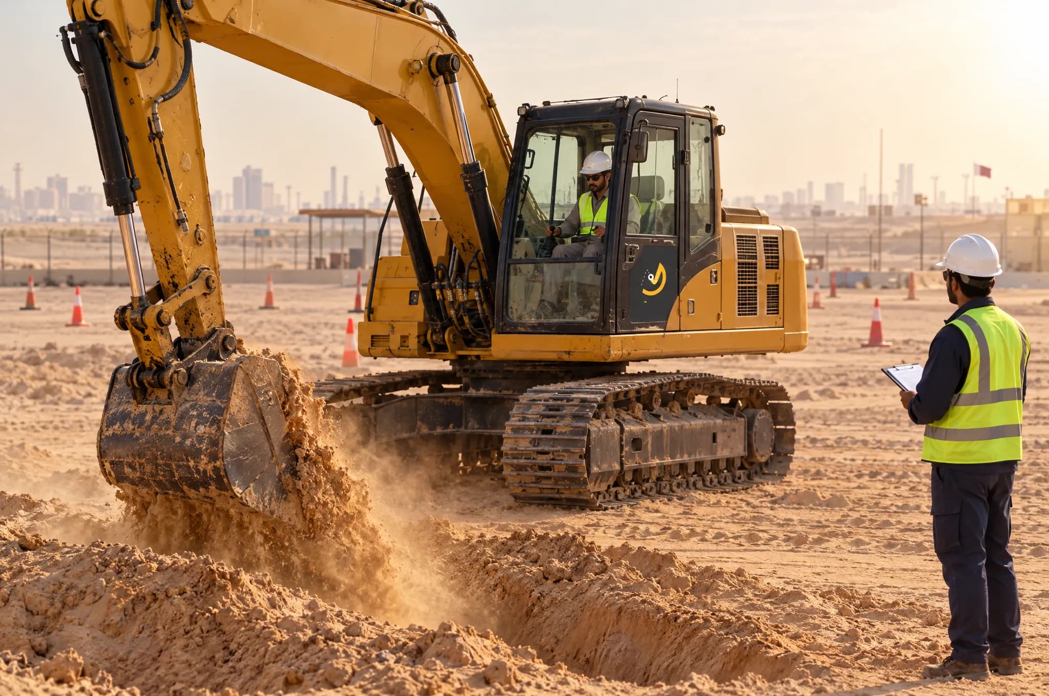 Trainee operating an excavator at the heavy equipment ground