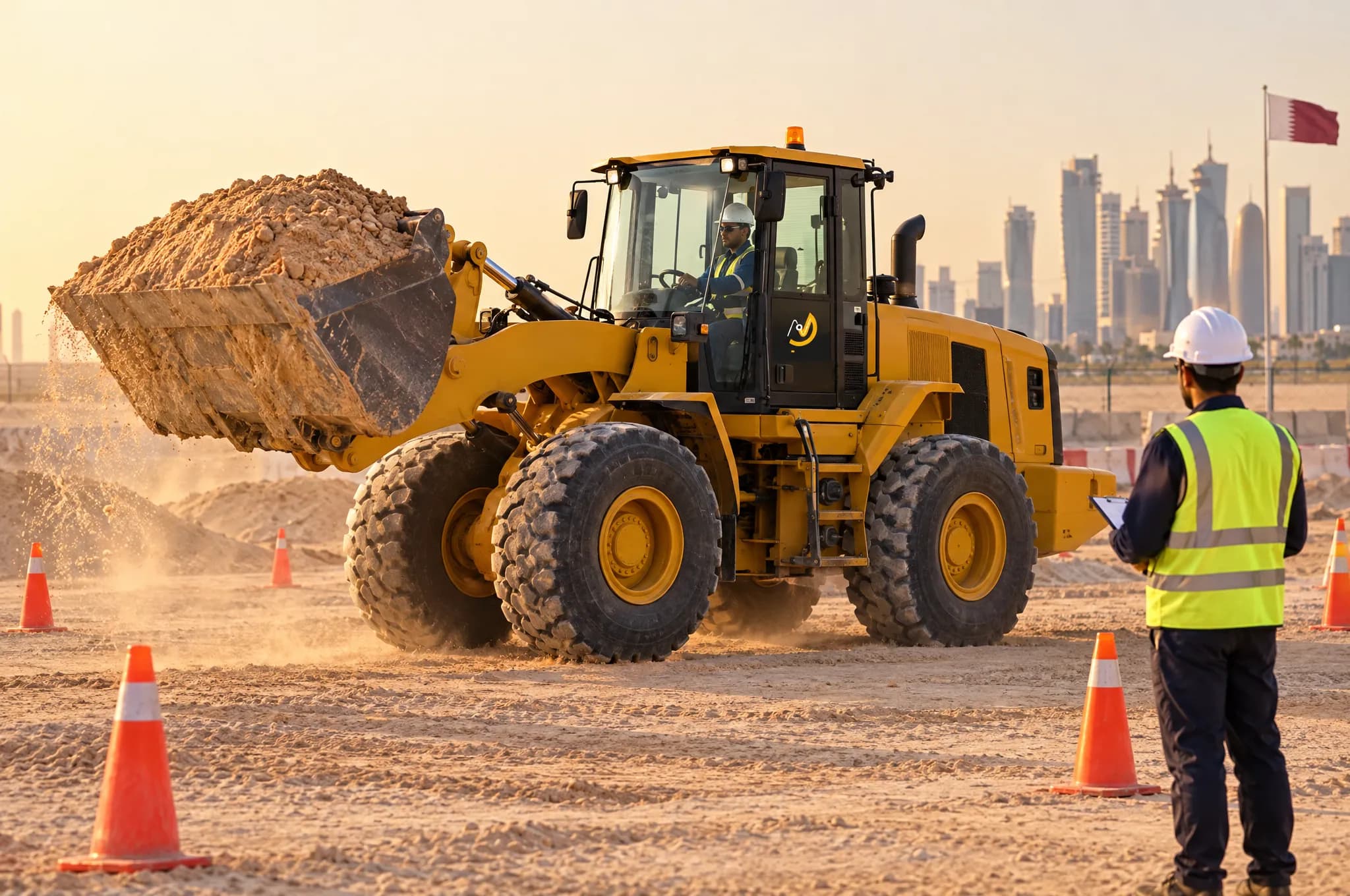 Shovel loader lifting sand at the training ground